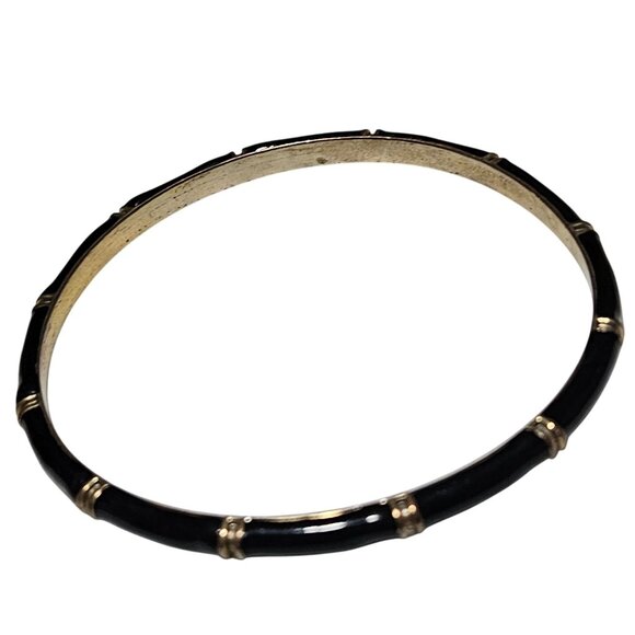 Elegant Black Gold Toned Bamboo Style Bangle Bracelet Minimalist Fashion Jewelry - Picture 1 of 4